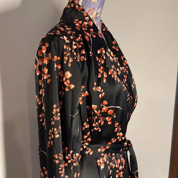 Jason Wu Trench Coat Elegant Black Red Floral Silky - Picture 3 of 6